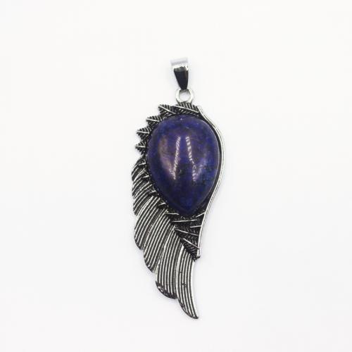 Gemstone Pendants Jewelry Natural Stone with Zinc Alloy Wing Shape antique silver color plated DIY Sold By PC