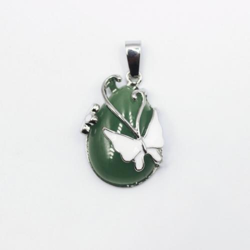 Gemstone Pendants Jewelry Natural Stone with Zinc Alloy Butterfly silver color plated DIY Sold By PC