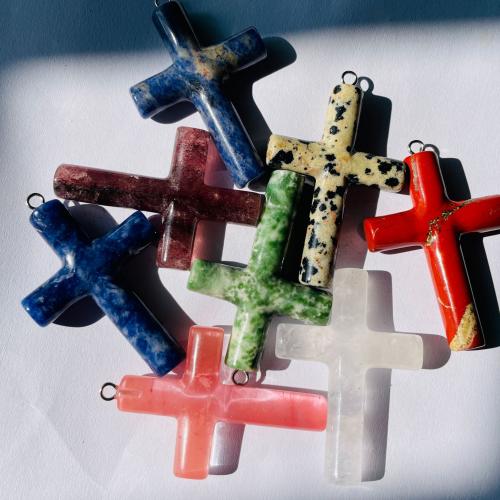 Natural Stone Pendant Cross DIY Sold By PC