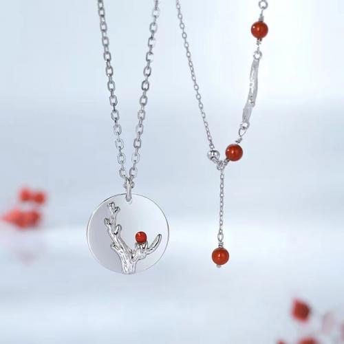 Couple Necklace Brass with Red Agate plated Unisex platinum color Length Approx 41-50 cm Sold By PC