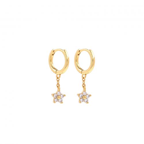 Cubic Zirconia Micro Pave Brass Earring Star 18K gold plated fashion jewelry & micro pave cubic zirconia & for woman nickel lead & cadmium free Sold By Pair