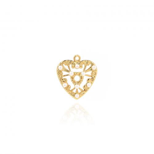 Mässing Hjärta Hängen, med Plast Pearl, 18K guldpläterad, mode smycken & DIY & ihålig, nickel, bly och kadmium gratis, 19x17x2.70mm, Säljs av PC