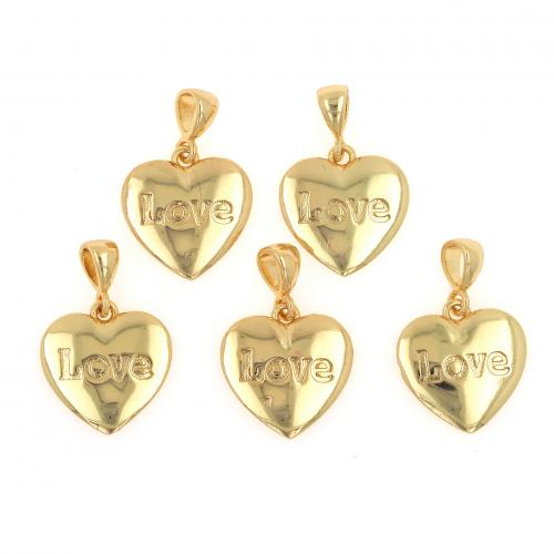 Pingentes de coração de bronze, cobre, 18K banhado a ouro, joias de moda & DIY, níquel, chumbo e cádmio livre, 17x25.50x2.20mm, vendido por PC