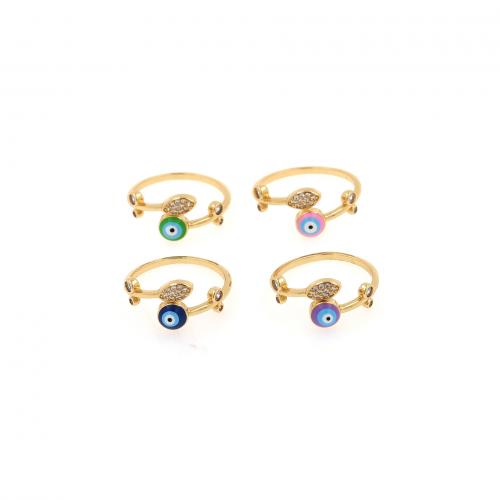 Evil Eye Jewelry Finger Ring Brass 18K gold plated fashion jewelry & micro pave cubic zirconia & for woman & enamel Random Color nickel lead & cadmium free inner ~20mm Sold By PC