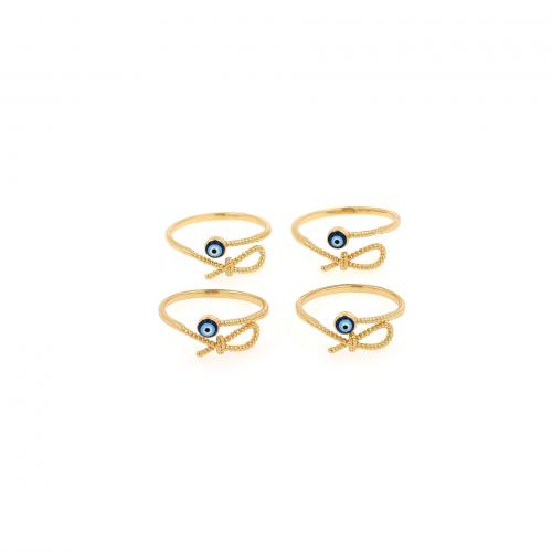 Evil Eye sieraden vinger ring, Messing, 18K verguld, mode sieraden & voor vrouw & glazuur, nikkel, lood en cadmium vrij, inner diameter:17~20mm, Verkocht door PC