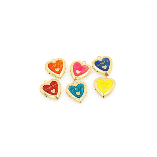Brass Locket Pendants Heart 18K gold plated fashion jewelry & DIY & enamel nickel lead & cadmium free Sold By PC