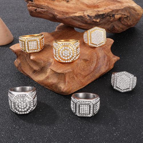 Rhinestone Stainless Steel Finger Ring 304 Stainless Steel plated  & for man & with rhinestone nickel lead & cadmium free Sold By PC