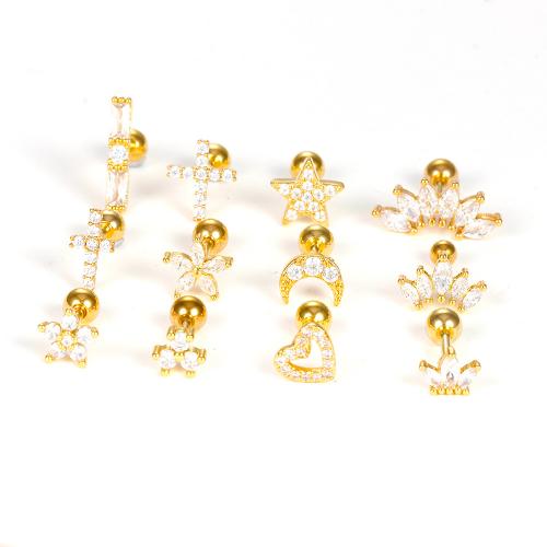 304 Stainless Steel Piercing Earring plated & micro pave cubic zirconia & for woman Sold By PC