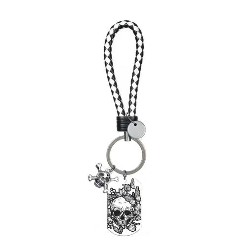304 Stainless Steel Key Clasp with PU Leather Geometrical Pattern printing Halloween Design & Unisex original color Sold By PC