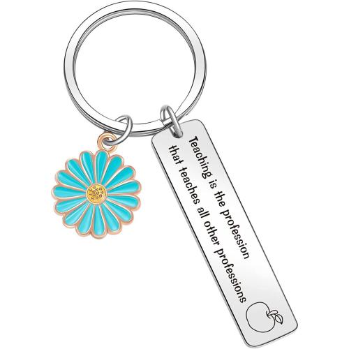 304 Stainless Steel Key Clasp Daisy Unisex & with letter pattern & enamel 50mm Sold By PC