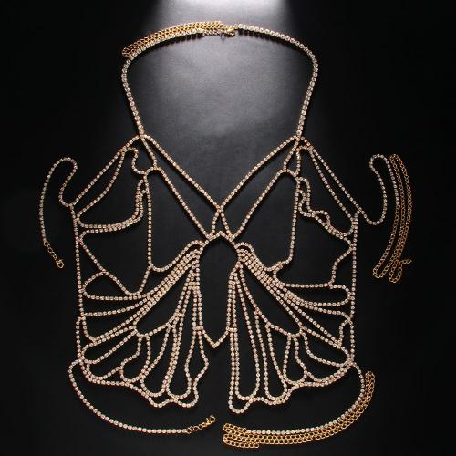 Rhinestone Chest Chain with Brass Butterfly plated fashion jewelry & for woman & hollow Length Approx 38.58 Inch Sold By PC