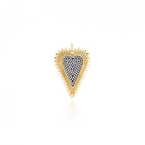 Cubic Zirconia Micro Pave Brass Pendant Heart 18K gold plated fashion jewelry & DIY & micro pave cubic zirconia black nickel lead & cadmium free Sold By PC