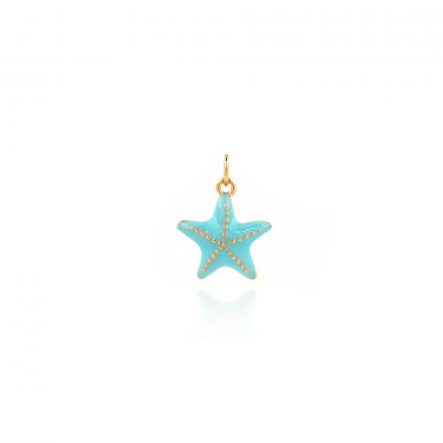 Brass Jewelry Pendants Starfish 18K gold plated fashion jewelry & DIY & enamel blue nickel lead & cadmium free Sold By PC