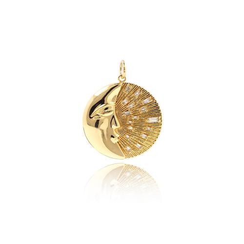 Cubic Zirconia Micro Pave Brass Pendant Flat Round 18K gold plated fashion jewelry & DIY & micro pave cubic zirconia nickel lead & cadmium free Sold By PC