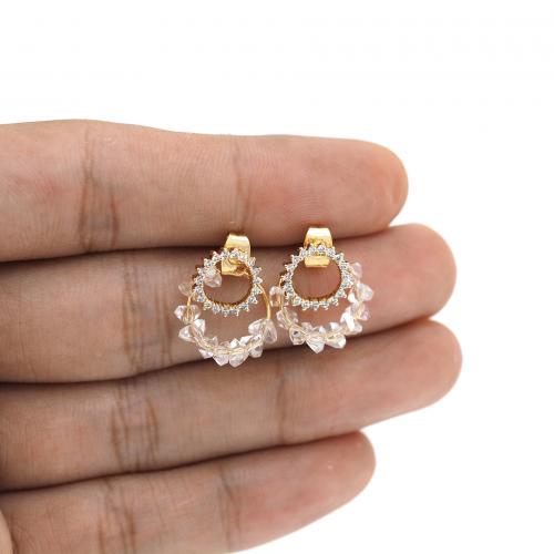 Cubic Zirconia Micro Pave Brass Earring 18K gold plated fashion jewelry & micro pave cubic zirconia & for woman & hollow nickel lead & cadmium free Sold By Pair