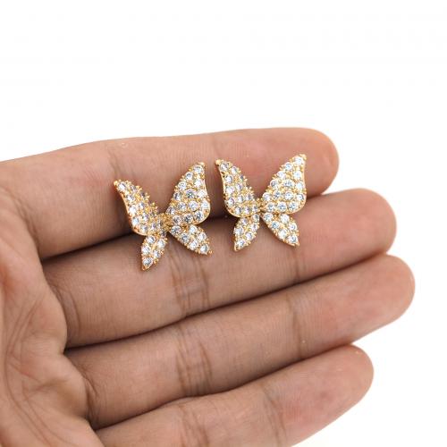 Cubic Zirconia Micro Pave Brass Earring Butterfly 18K gold plated fashion jewelry & micro pave cubic zirconia & for woman nickel lead & cadmium free Sold By Pair