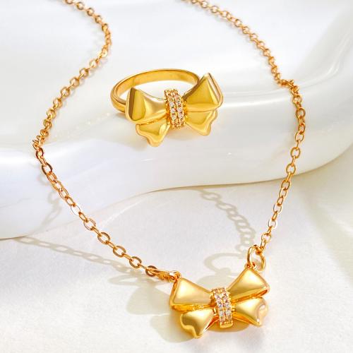 Brass Jewelry Set, Bowknot, different styles for choice & for woman & with rhinestone, golden, nickel, lead & cadmium free, Sold By PC