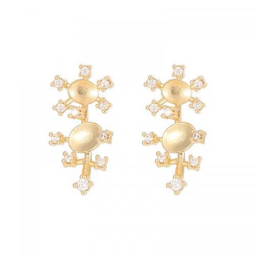 Brass Earring Stud Component with Plastic Pearl plated DIY & micro pave cubic zirconia golden Sold By Pair