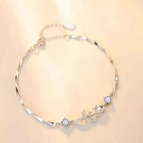 Couple Bracelet and Bangle Brass plated Unisex & micro pave cubic zirconia silver color Sold By PC