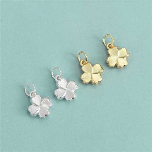 925 Sterling Silver Pendant Four Leaf Clover plated DIY Approx 3.7mm Sold By PC