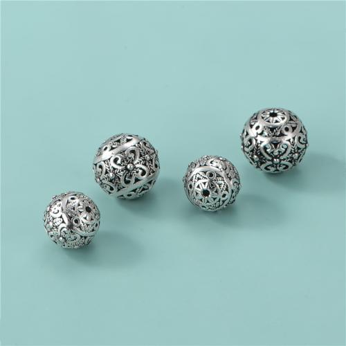 925 Sterling Silver Beads, Round, vintage & DIY & hollow, 10mm, Hole:Approx 1.1mm, Sold By PC