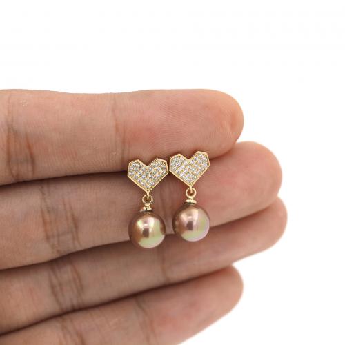 Cubic Zirconia Micro Pave Brass Earring with Plastic Pearl Round 18K gold plated fashion jewelry & micro pave cubic zirconia & for woman mixed colors nickel lead & cadmium free Sold By Pair