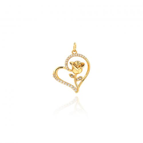 Cubic Zirconia Micro Pave Brass Pendant Heart 18K gold plated fashion jewelry & DIY & micro pave cubic zirconia & hollow nickel lead & cadmium free Sold By PC