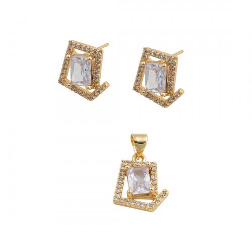 Brass Jewelry Set, different styles for choice & micro pave cubic zirconia & for woman, golden, nickel, lead & cadmium free, pendant 15.5*12.5mm,  stud earring 13*12mm, Sold By PC
