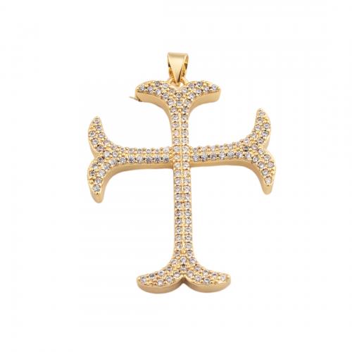 Cubic Zirconia Micro Pave Brass Pendant Cross fashion jewelry & micro pave cubic zirconia & for woman golden nickel lead & cadmium free Sold By PC