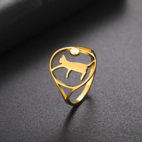 Stainless Steel Finger Ring 304 Stainless Steel Cat plated fashion jewelry & for woman & hollow Sold By PC