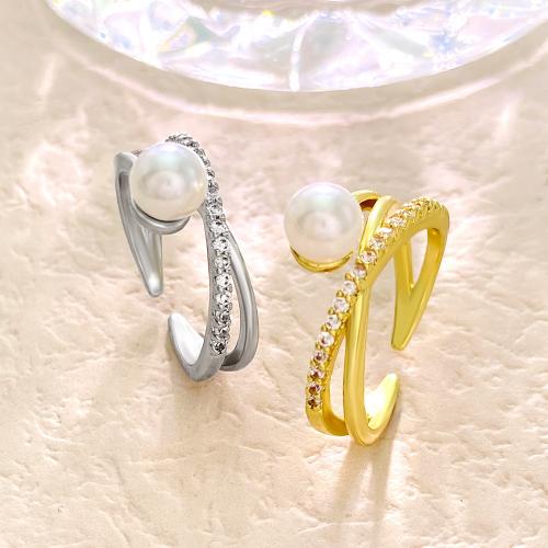 Messing ringen, met Plastic Pearl, plated, mode sieraden & verschillende stijlen voor de keuze & voor vrouw & met strass, meer kleuren voor de keuze, nikkel, lood en cadmium vrij, Inside Diameter:1.7cm, Verkocht door PC