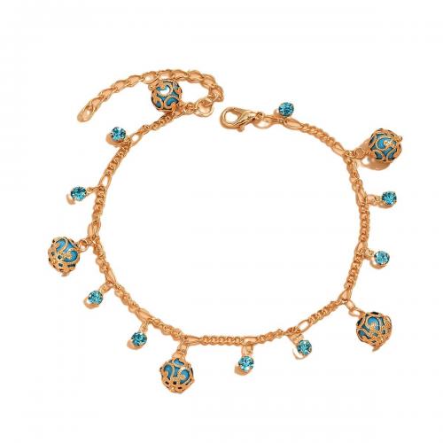 Brass Anklet with Turquoise with 1.97 Inch extender chain fashion jewelry & for woman & with rhinestone gold nickel lead & cadmium free Length Approx 8.47 Inch Sold By PC