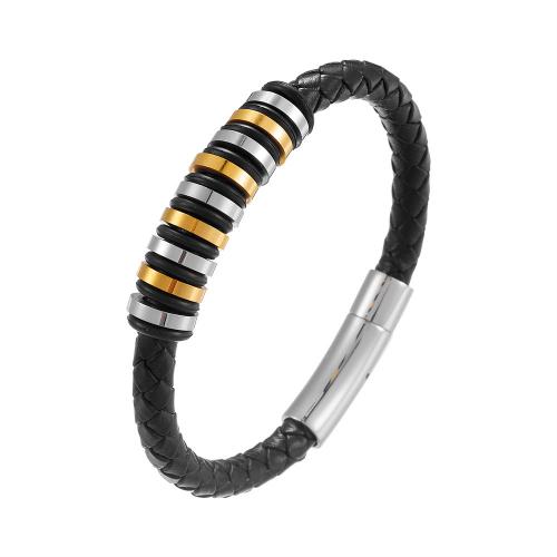 PU Leather Cord Bracelets 304 Stainless Steel with Microfiber PU handmade Unisex Sold By PC