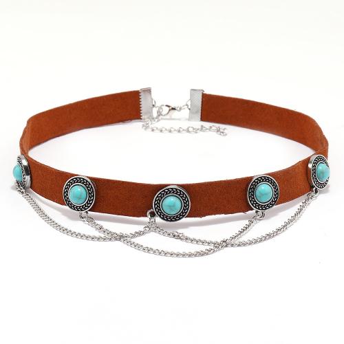 Zinc Alloy Jewelry Sets with Velveteen & turquoise handmade & for woman Sold By PC