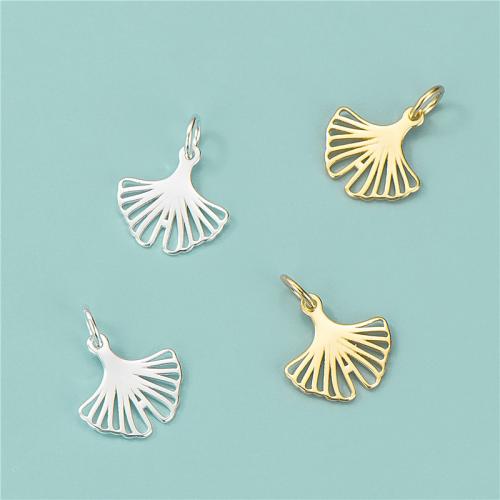 925 Sterling Silver Pendant Ginkgo Leaf plated DIY & hollow Approx 3.5mm Sold By PC