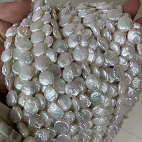 Perlas Moneda Freshwater, perla, Redondo aplanado, Joyería & Bricolaje & diverso tamaño para la opción, Blanco, Vendido para aproximado 38 cm Sarta