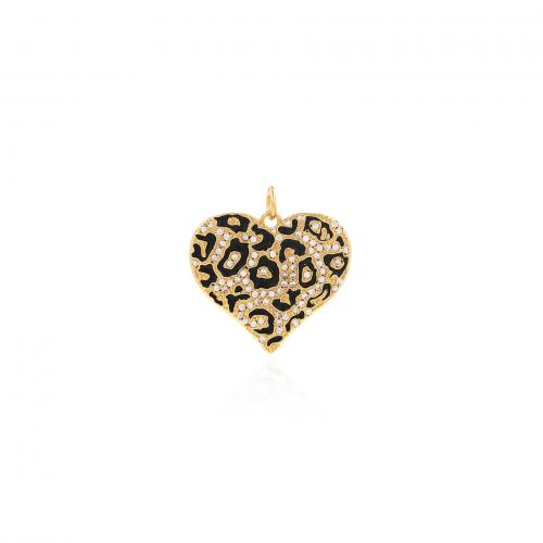 Cubic Zirconia Micro Pave Brass Pendant Heart 18K gold plated fashion jewelry & DIY & micro pave cubic zirconia & enamel black nickel lead & cadmium free Sold By PC