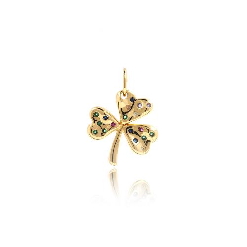 Cubic Zirconia Micro Pave Brass Pendant Three Leaf Clover plated fashion jewelry & DIY & micro pave cubic zirconia nickel lead & cadmium free Sold By PC
