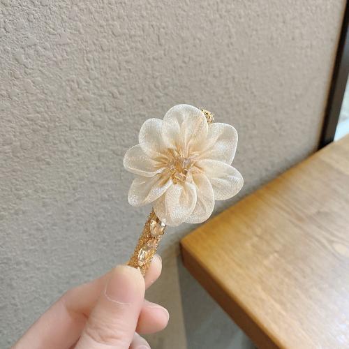 Alligator Hair Clip Zinc Alloy with Organza Flower gold color plated fashion jewelry & for woman & with rhinestone white nickel lead & cadmium free Sold By PC