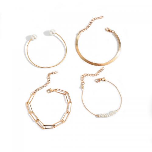 Cink Alloy narukvice, s Plastična Pearl, 4 komada & modni nakit & za žene, zlatan, nikal, olovo i kadmij besplatno, Prodano By Set