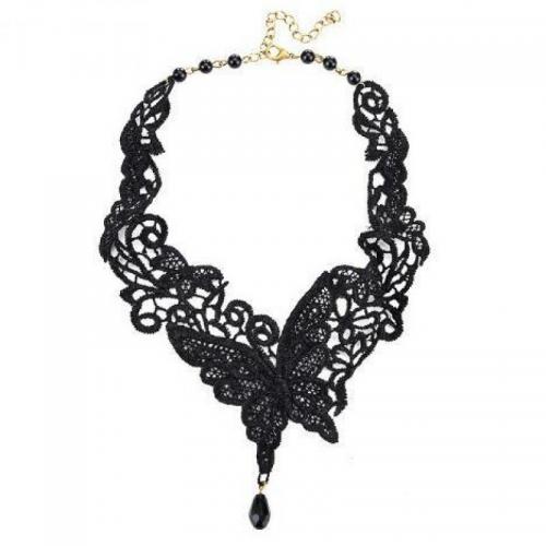 Hafty Choker, Koronka, ze Plastik & Stop cynku, ze 8cm przedłużeniami łańcuszka, biżuteria moda & dla kobiety, czarny, długość około 40 cm, sprzedane przez PC
