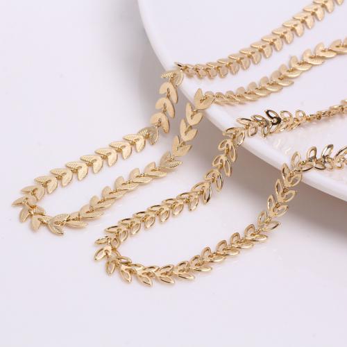 Brass Beading Chains Leaf 14K gold plated DIY 6.50mm Sold By m