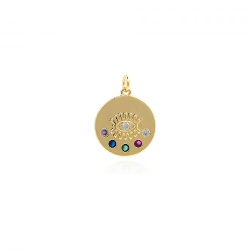 Evil Eye Pendants Brass Flat Round 18K gold plated fashion jewelry & DIY & micro pave cubic zirconia mixed colors nickel lead & cadmium free Sold By PC