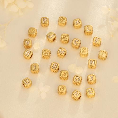 Cubic Zirconia Micro Pave Brass Beads Square gold color plated DIY & micro pave cubic zirconia Sold By PC