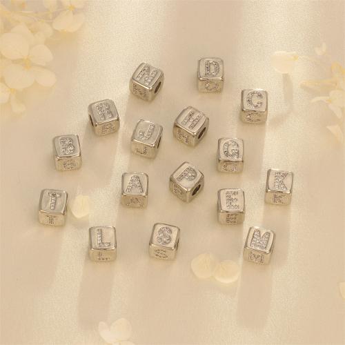 Cubic Zirconia Micro Pave Brass Beads Square silver color plated DIY & micro pave cubic zirconia nickel lead & cadmium free Sold By PC