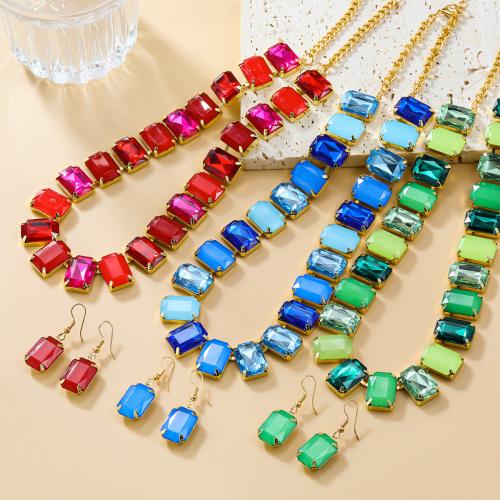 Zinc Alloy Jewelry Sets earring & necklace with Glass Rhinestone 2 pieces & fashion jewelry & for woman nickel lead & cadmium free Sold By Set
