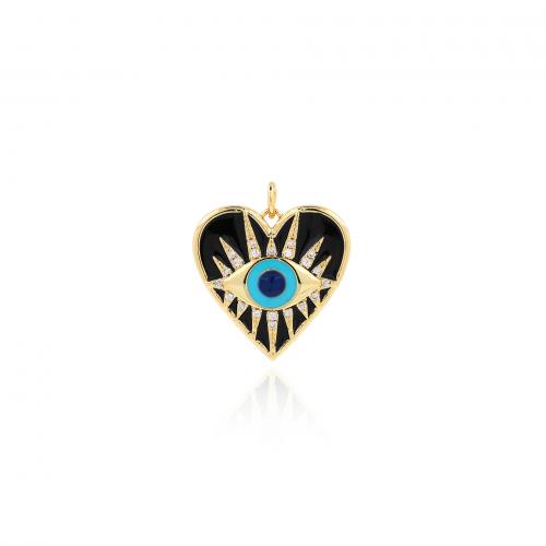 Evil Eye Pendants Brass Heart 18K gold plated fashion jewelry & DIY & micro pave cubic zirconia & enamel mixed colors nickel lead & cadmium free Sold By PC
