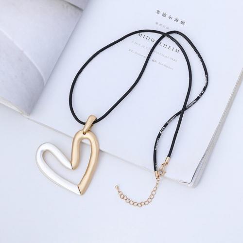 Zinc Alloy Sweater Chain Necklace with leather cord Heart fashion jewelry & for woman nickel lead & cadmium free Length Approx 80 cm Sold By PC