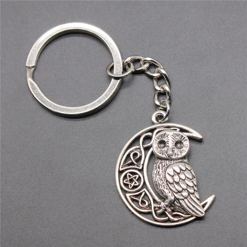Tibetan Style Key Clasp, with Iron, Owl, plated, fashion jewelry, silver color, nickel, lead & cadmium free, 26x33mm, Sold By PC