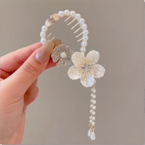 Zinc Alloy Hair Bun Maker with Plastic Pearl plated & for woman & with rhinestone hair bun maker diameter 50-65mm Sold By PC
